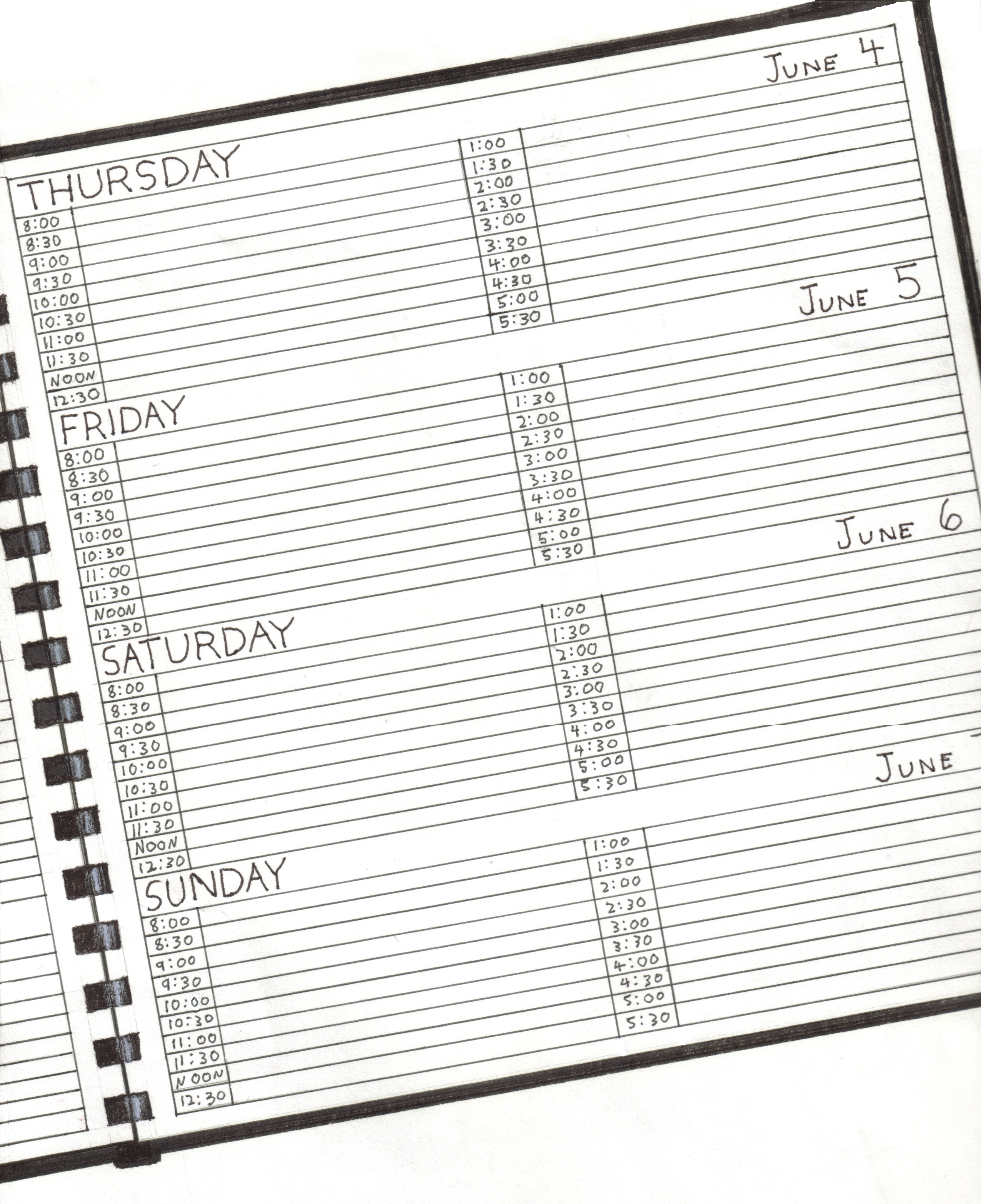 Blank day planner